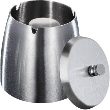 Smokeless Ashtray for Indoor Outdoor Use, Stainless Steel Ashtray with Lid for Patio Home Office, Easy Disposal and High Capacity for Convenient