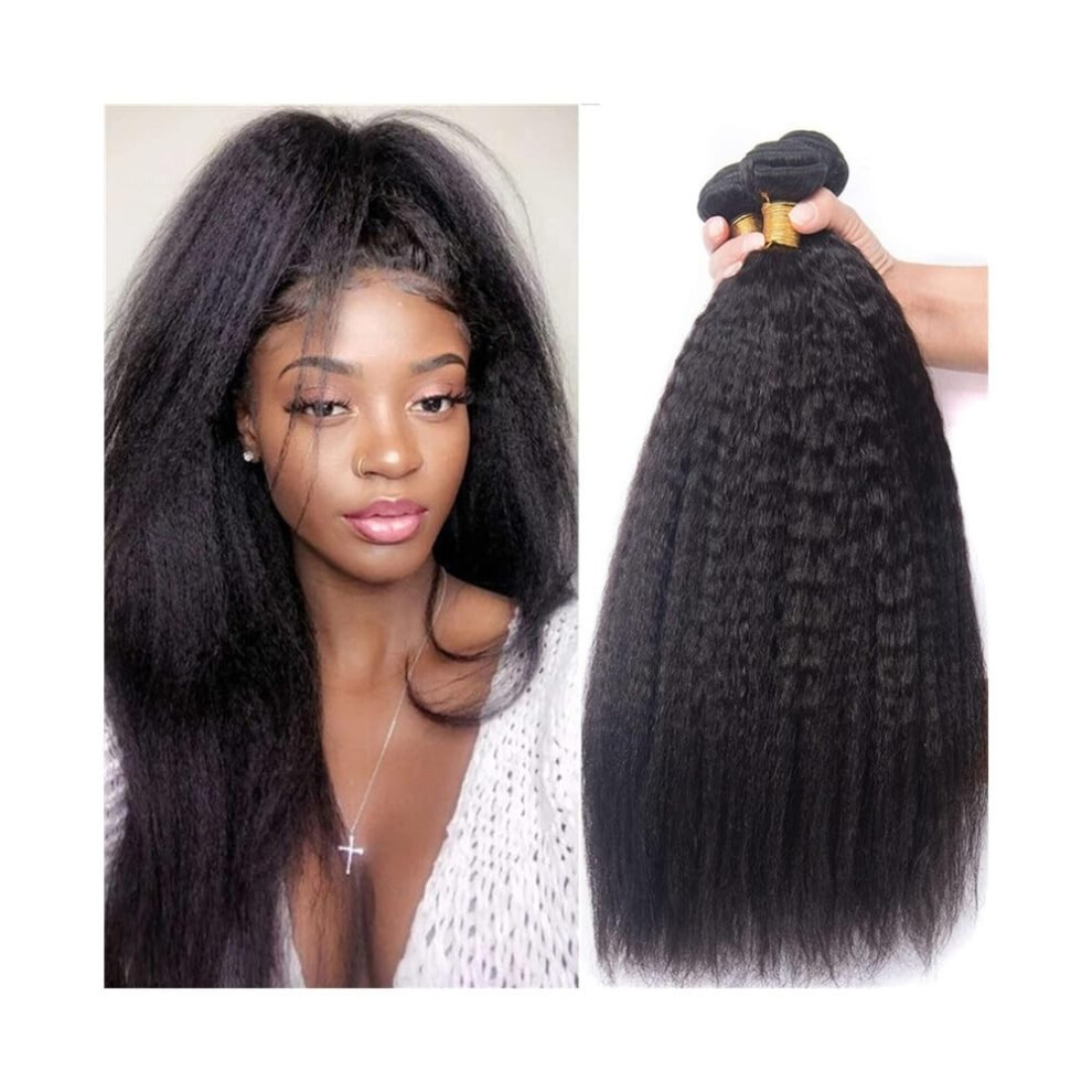 Unisex Quick Weave Brazilian Kinky Straight Human Hair Bundles 1/3 Piece Remy Yaki Straight Extensions