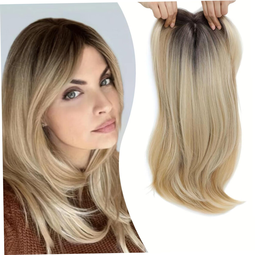 Hair Topper 360 Degree Coverage Clip In Extensions Side Parted With Bangs Gradient Gold Mix Blonde For Women