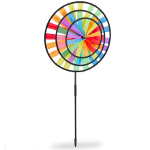 Hagedekorasjoner, livlig design utendørs omgivelser trippelhjuls vindmølle, plendekorasjon regnbue vindmølle spinner for balkong eller terrasse,