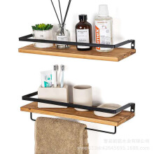 Industrial Floating Shelves For Wall, Powder-Coated Surface With Easy Installation, Decorative Wooden Panels For Kitchen Storage, Set Of 2 In Natural