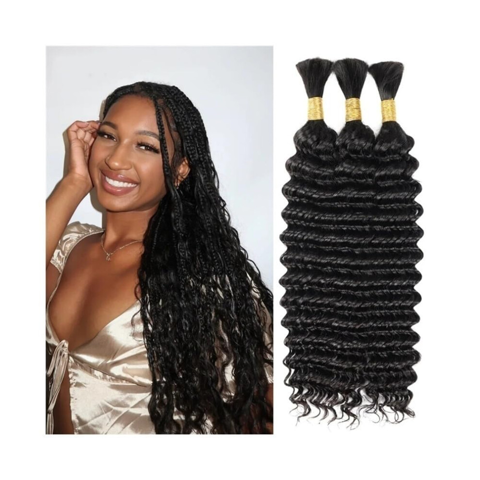 Braiding Hair Deep Wave Brazilian Remy Bundles No Weft 18 Inch Black Bulk Hair For Braiding