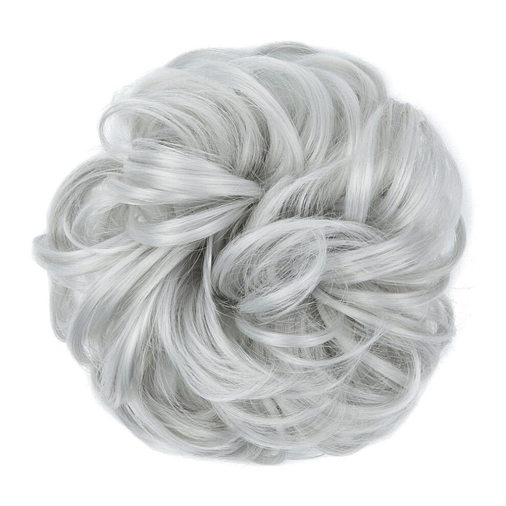 Unisex Silver Hair Bun Temp Synthetic Fiber Updo Hairpiece For Women Heatresistant Messy Bun Accessory