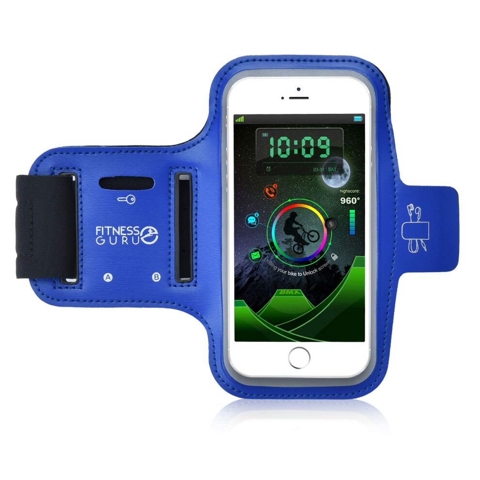 (Blue) Armband Phone Holder For Iphone X, 8, 7, 6 Samsung S9 And All Smartphones Up To 5.2" For Running, Jogging, Gym With Key Holder & Earbuds Holder Blue 5055335184531