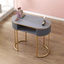 Manicure Nail Table With Iron Gold Finish DoubleLayer CutOut Shelf Modern Side Tables Style 3 120x40x76 cm