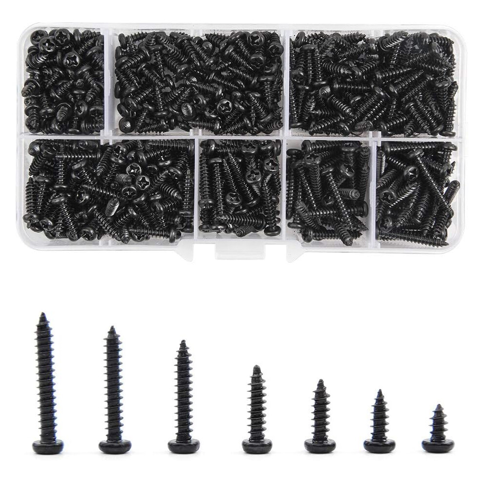 Pan Head Self Tapping Screws Assortment, Conical Tip Steel Sheet Metal Screw Carbon Steel Fasteners For Woodworking, Durable Black Finish Screws With 9004841817705