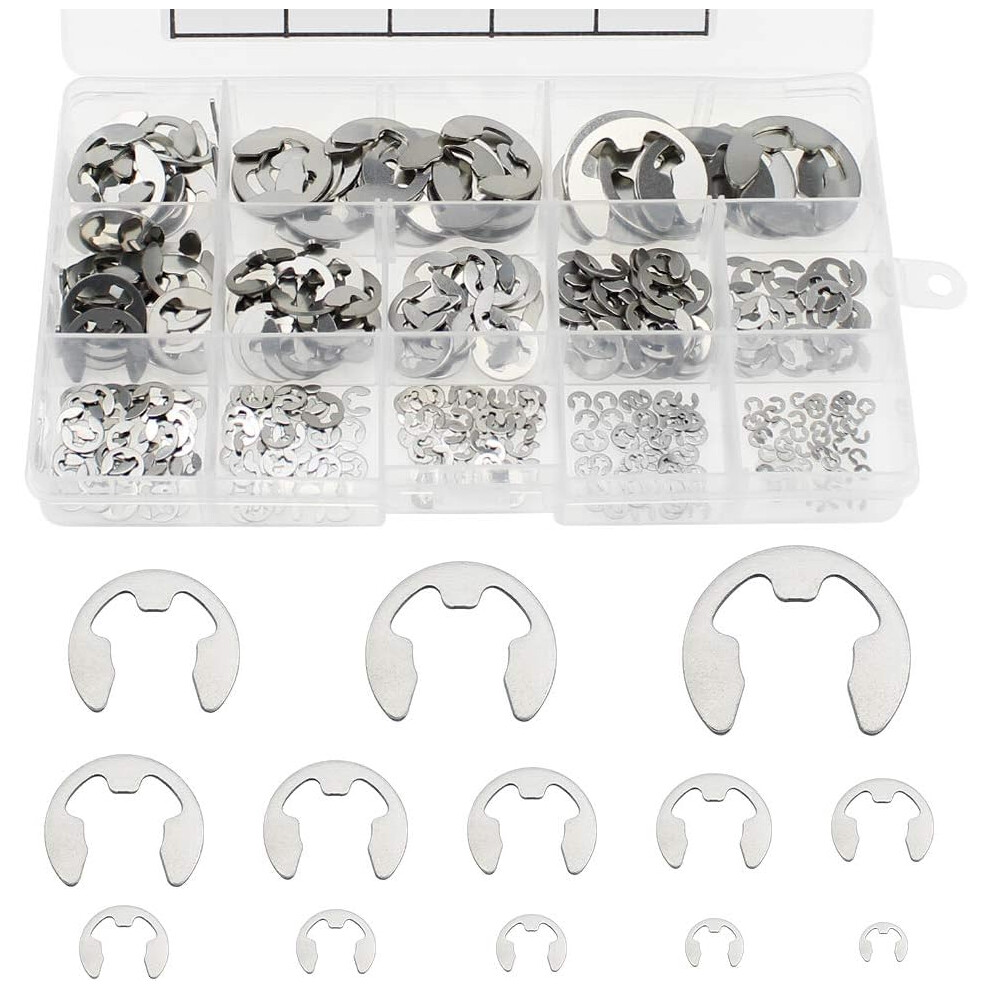 Assortment Kit, Stainless Steel Retaining Ring, High Quality Stainless Steel, E-Clip Circlip Ring For Axial Movement Prevention, Transparent Storage 9004841762425