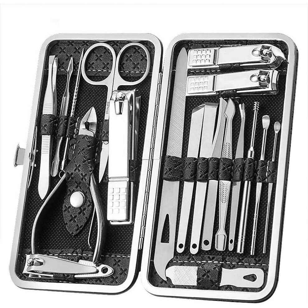 19PCS Manicure Set, Pedicure Tools Stainless Steel, Professional Nail Care & Facial Care Kit for On-The-Go Grooming