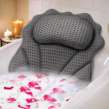 Bath Pillow Ergonomic Luxury Bathtub Head Neck Shoulder Back Support 4D Pillow 6 Suction Cups Fits All Tubs Grey 44X43