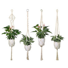 Portavasi minimalisti in macramè, set da 4 pezzi, vasi sospesi da interno a prova di gatto, corda di cotone intrecciata a mano con design a quattro