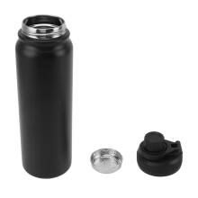 Schwarze Edelstahl-Wasserflasche 500 ml, auslaufsicher, isoliert, für Reisen