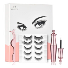 Gene magnetice 3D Faux Mink, reutilizabile și impermeabile, set cu creion de ochi hipoalergenic, ușor de aplicat - 5 perechi