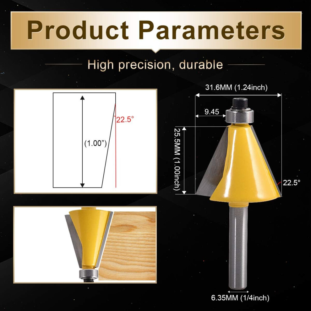 Chamfer Router Bits, Sharp Durable Alloy Blade Ensuring Smooth Operation, Anti-Kickback Design For Handheld And Table Mounted Routers, Precision 9405630141757