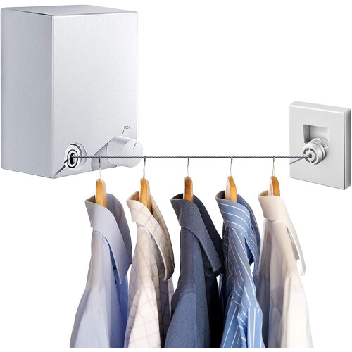Heavy-duty Retractable Clothesline, Durable Abs Case, Wall-mounted Adjustable Stainless Steel Rope, Rustproof, Space-saving Design, Multi-application