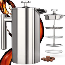 Heat Retention French Press, Borosilicate Glass, Food Grade Stainless Steel, For Home Camping Restaurants Hotels, Capacity: 35 Ounces (Approx. 4-6