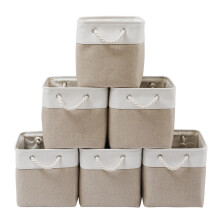 Cube Storage Boxes 33x33x33 Cm, 6Pack, Collapsible Fabric Bins With Ropes, For Kallax, White And Beige