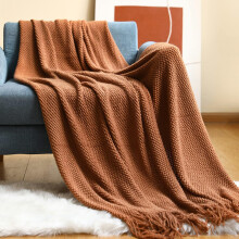 Knitted Throw Blanket 230x130cm Tassel Solid Color Brown Red Cozy Soft For Settee Armchair Couch Bed Office L