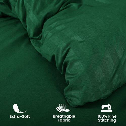(Super King, Emerald) Stripe Duvet Cover Set Bed Quilt & Pillowcase Pair 1