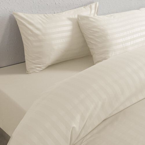 (Single, Cream) Stripe Duvet Cover Set Bed Quilt & Pillowcase Pair 2