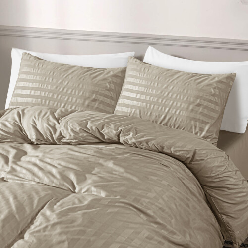 (King, Beige) Stripe Duvet Cover Set Bed Quilt & Pillowcase Pair 2