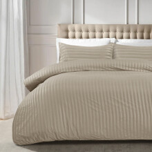 (King, Beige) Stripe Duvet Cover Set Bed Quilt & Pillowcase Pair