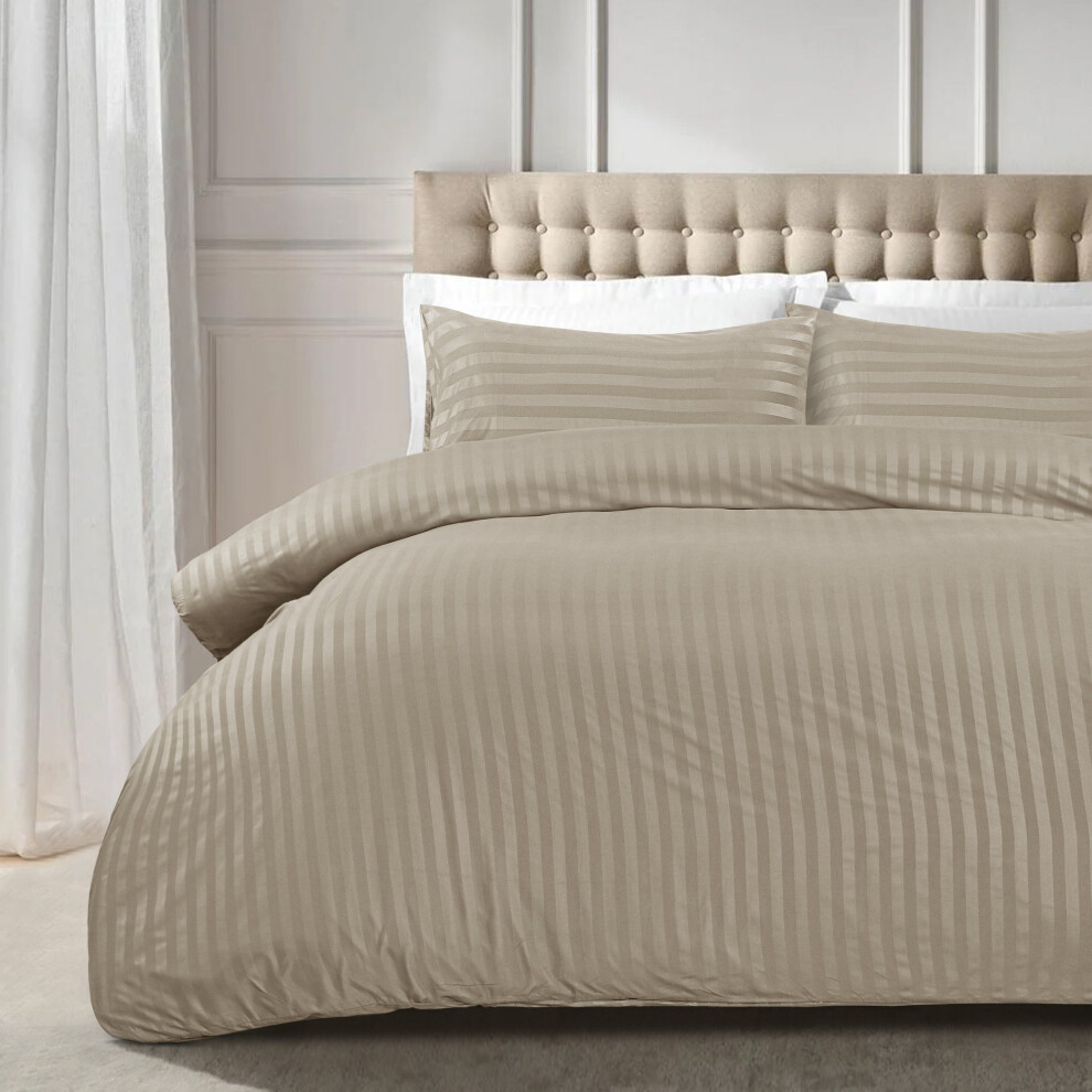 Qatan (King, Beige) Stripe Duvet Cover Set Bed Quilt & Pillowcase Pair