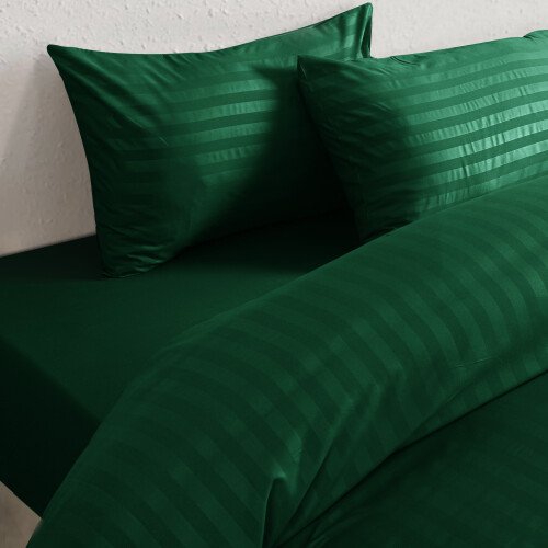 (King, Emerald) Stripe Duvet Cover Set Bed Quilt & Pillowcase Pair 2