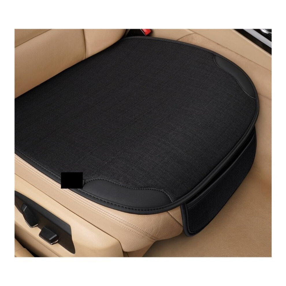 Universal Full Set Car Seat Covers Front And Rear Flax Fabric Nonslip Four Seasons Protector Black 9382693697950