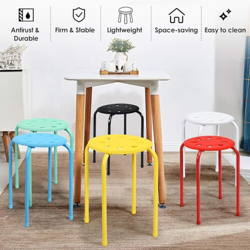 Round Top Stackable Stools with Plastic Seat, Metal Frame Backless Lightweight Multipurpose Stool for Classroom Home Office, Contemporary Style Space 2