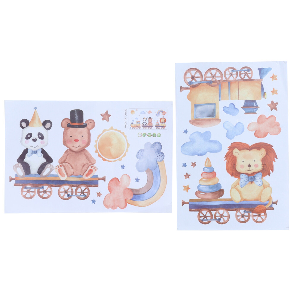 Peel And Stick Wall Decals Safari Animals Train Kids Room Decor, Removable Vinyl Wall Stickers For Bedroom Nursery Living Room, Bright Colors