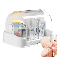 Baby Bottle Drying Rack with Dustproof Cover, Secure Storage Box for Travel and Home Use