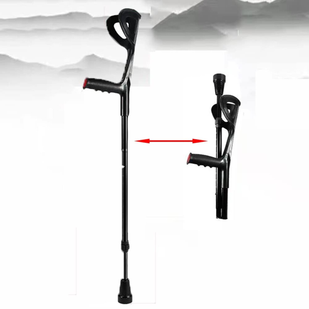Black Adjustable Forearm Crutches For Adults, Foldable Ergonomic Walking Aid With Nonslip Base,