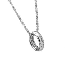 Men's Titaniums Steel Necklace Retro Finger Ring Charm-Silver