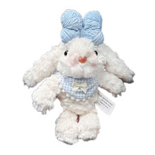 Adorable Plush Rabbit Keychain Soft Doll-blue check mouth tow