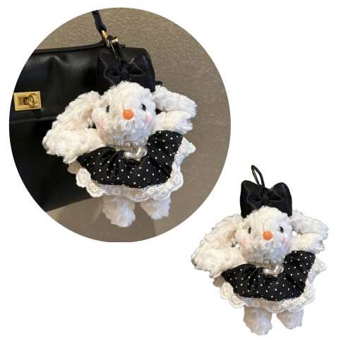 Creative Plush Rabbit Keychain Stylish Bag-Denim blue skirt 2