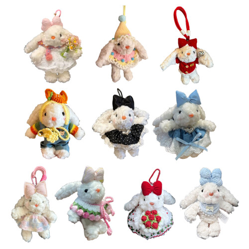 Creative Plush Rabbit Keychain Stylish Bag-Denim blue skirt 1