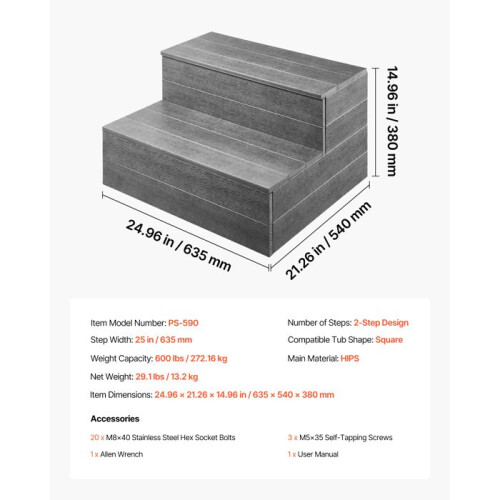 Escalier de Spa - DUOKU - PS-590 - 2 Marches - Capacité 272,16 kg - Gris graphite 1