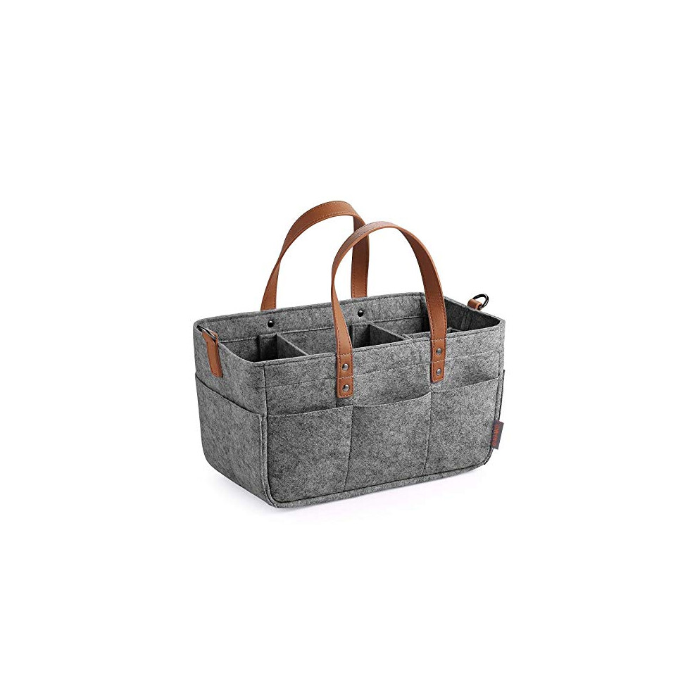 Baby Caddy Nappy Organiser Bin For Nursery Storage With Handles And Changeable Compartments, Home Car Travel, Dark/Grey