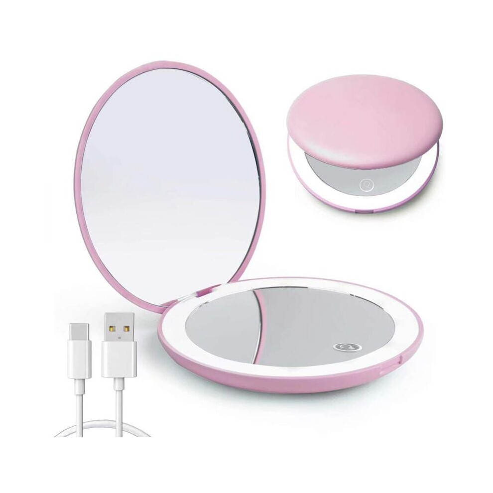 Light Awesome Gift, Compact Magnifying Mirror, Rechargeable Compact Mirror With Led Touch Dimmable, Portable, Slim And Elegant, Travel Makeup Mirror