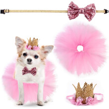 Justerbart strikkbånd til hundebursdagsfest, mykt tutuskjørt av høy kvalitet med glitterkronehatt, gjenbrukbar bursdagsalder