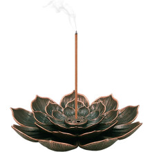 Suport de tămâie pentru bețișoare, decor metalic pentru casă cu meșteșug vintage, design elegant de lotus, colector de cenușă detașabil
