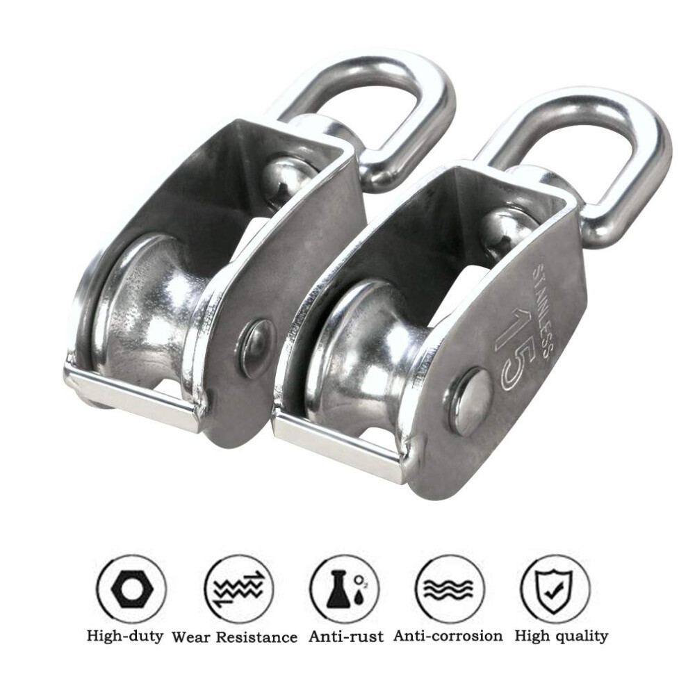 Smooth Roller Pulley, 304 Stainless Steel Offers Durability, Supports 77Lbs / 35Kg Max Load Capacity, 360-Degree Rotation Ensures Flexibility, 9405630141351