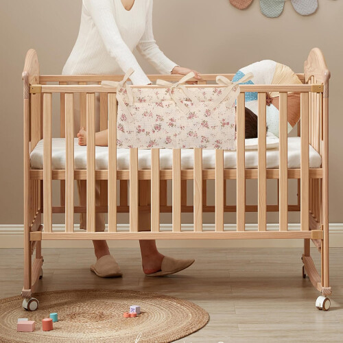 Hanging Diaper Caddy, 2Pocket Crib Organizer With Straps, Flower Pattern Nursery Bedside Storage Ref: 8286 2