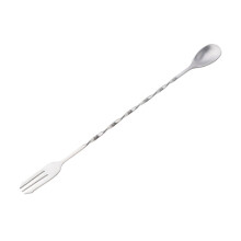 Stainless Steel Cocktail Mixing Spoon with Fork, Long Handle Bar Tool for Stirring Drinks, Dishwasher Safe