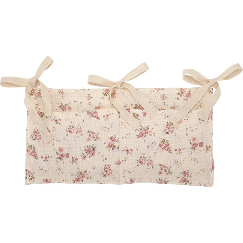 Hanging Diaper Caddy, 2Pocket Crib Organizer With Straps, Flower Pattern Nursery Bedside Storage Ref: 8286 1