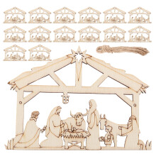 50Stk Holz Weihnachtsanhänger Krippenszene DIY Beige Christbaumschmuck