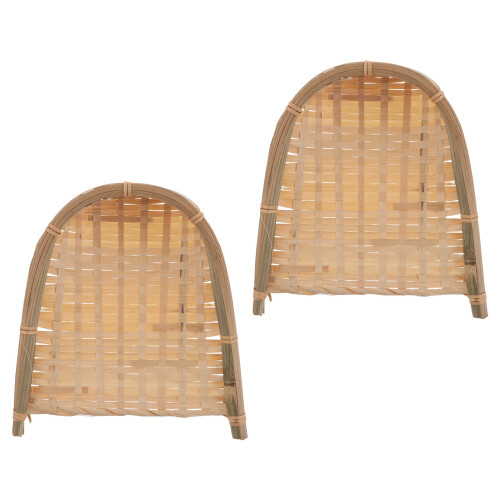 2Pcs Hand Weave Bread Baskets Bamboo For Kitchen Serving And Drying