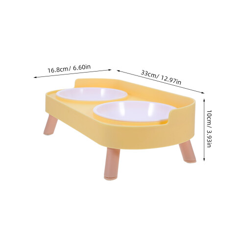 Light Yellow ABS Raised Cat Dog Bowl Stable Base Spill Resistant 2
