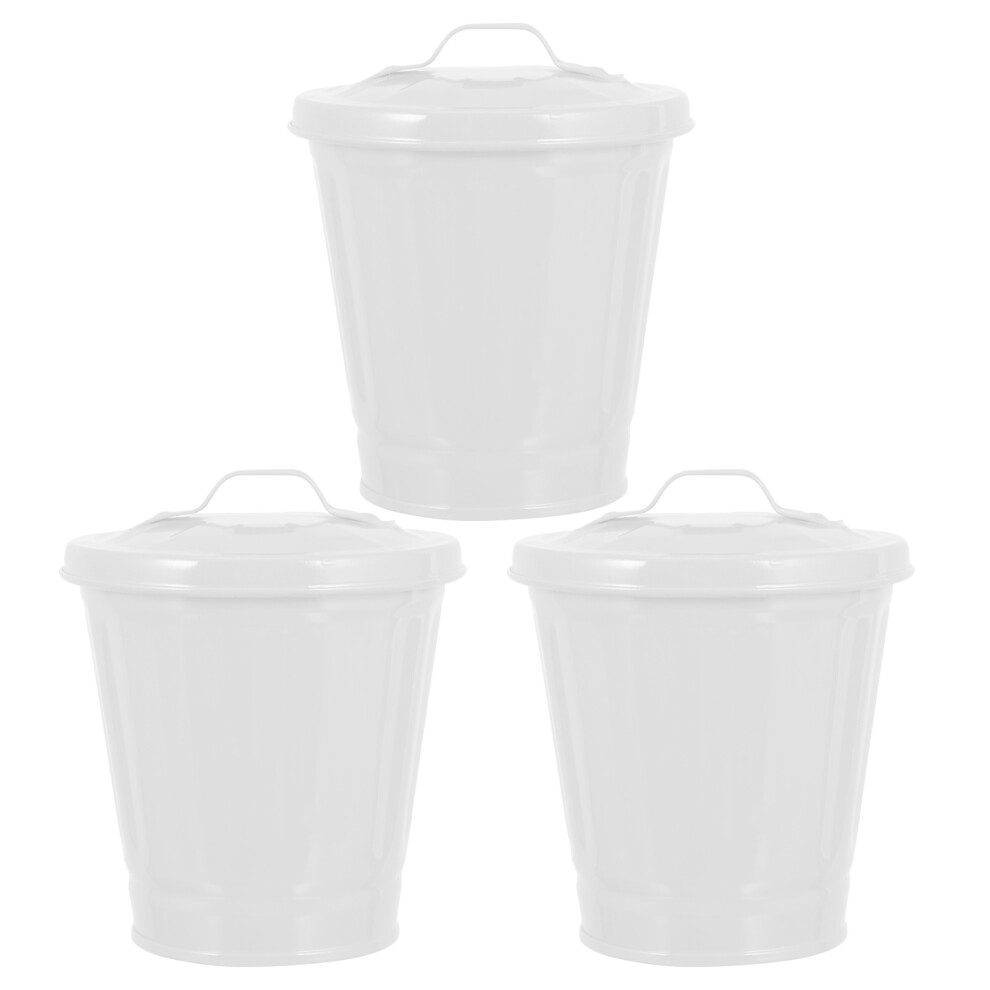 3Szt MałY Metalowy Kosz Biurkowy BiałY Wielofunkcyjny Z Pokrywką-image
