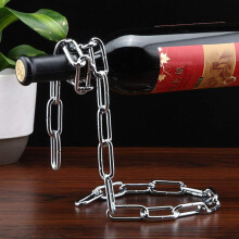 Chain Wine Bottle Holder For Countertop, Freestanding Floating Bottle Rack, Silver Metal, Novelty Design